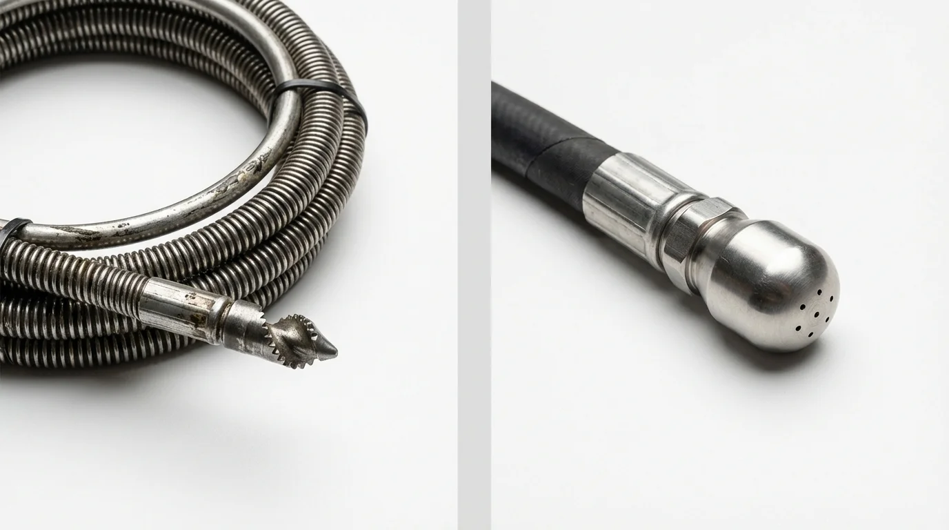 Drain snake cable and hydro jetting nozzle used for drain cleaning in Corydon, IA