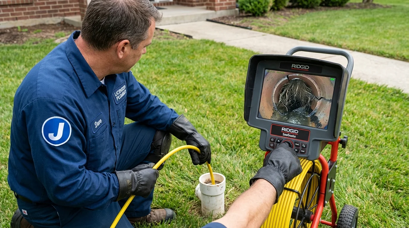 Sewer camera inspection being performed by Johns Plumbing LLC in Corydon